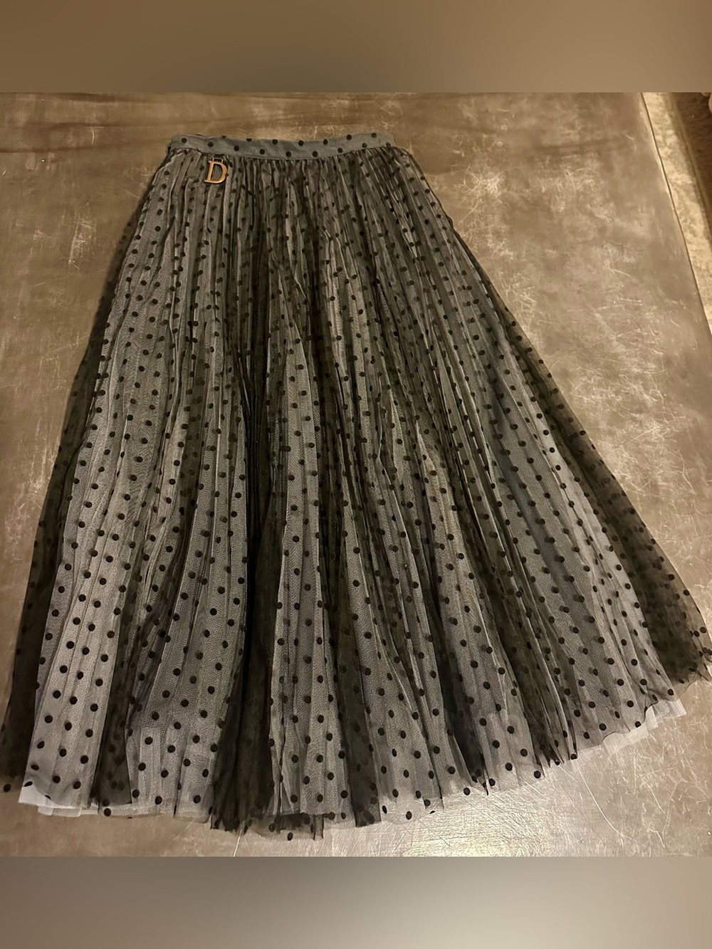 Dior like Black Polka Dot Pleated Maxi Skirt